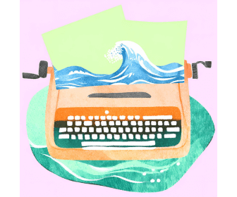 a typewriter printing out an ocean wave